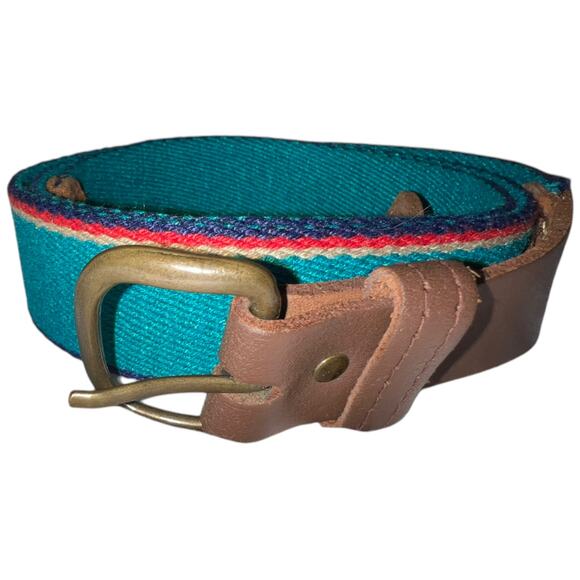 Vintage Blue Striped Belt with Leather Accents - 37-40 Inch Waist - Picture 9 of 15